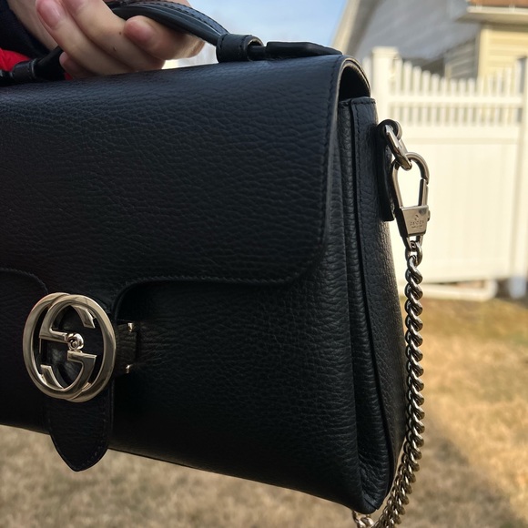 Gucci Dollar Calfskin Interlocking G Top Handle Shoulder Bag Black - Picture 8 of 15